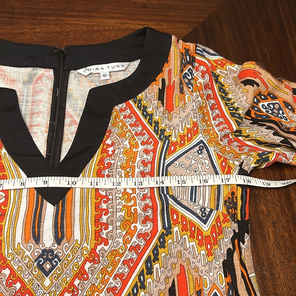 Trina Turk | Kurta Silk Blend Tribal Print Dress | Size 6 - Picture 7 of 12